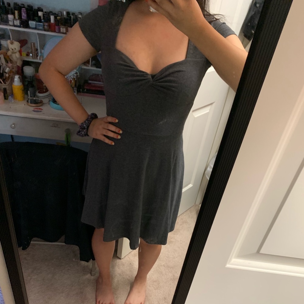 Grey Bow-Front Skater Dress